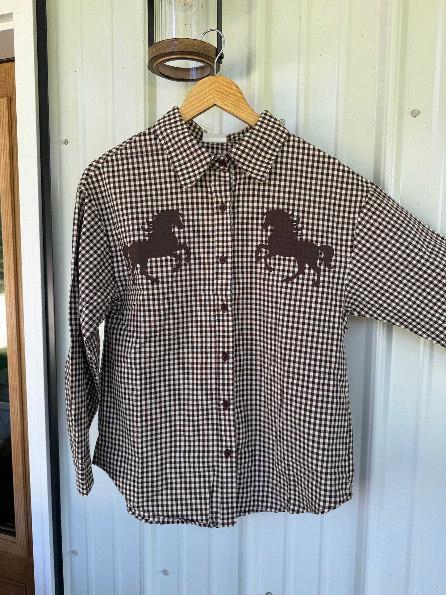 Gingham Horse Button Up