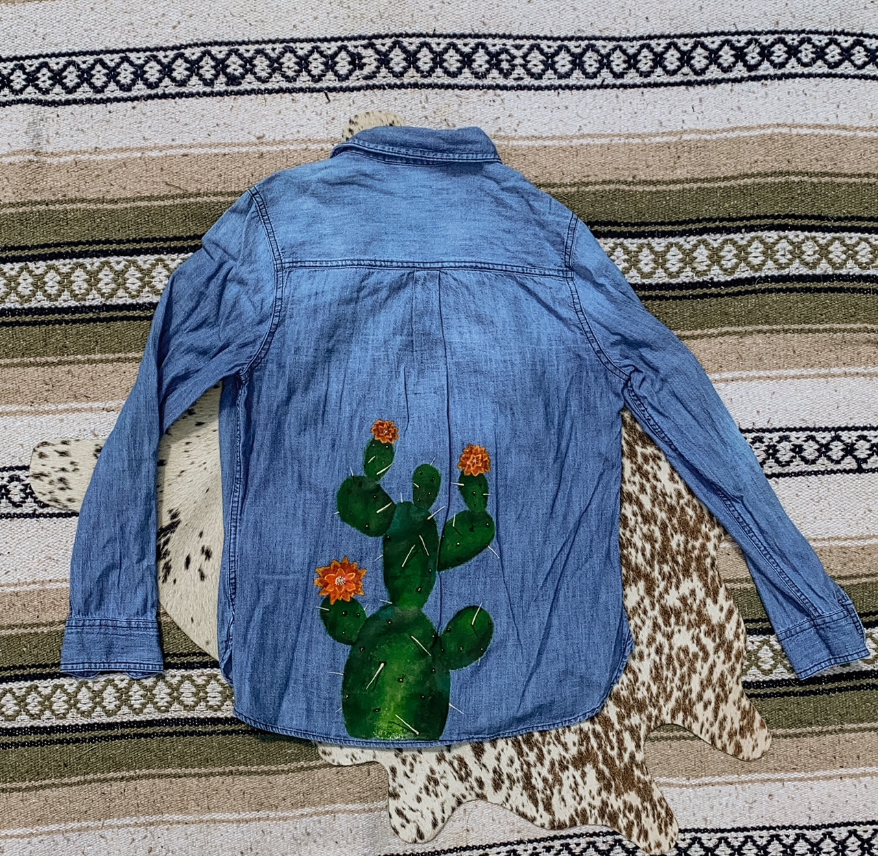Cactus Hand-Painted Denim Shirt