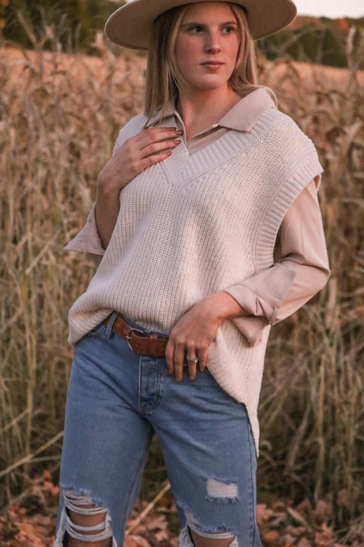 Cream Knit Sweater Vest