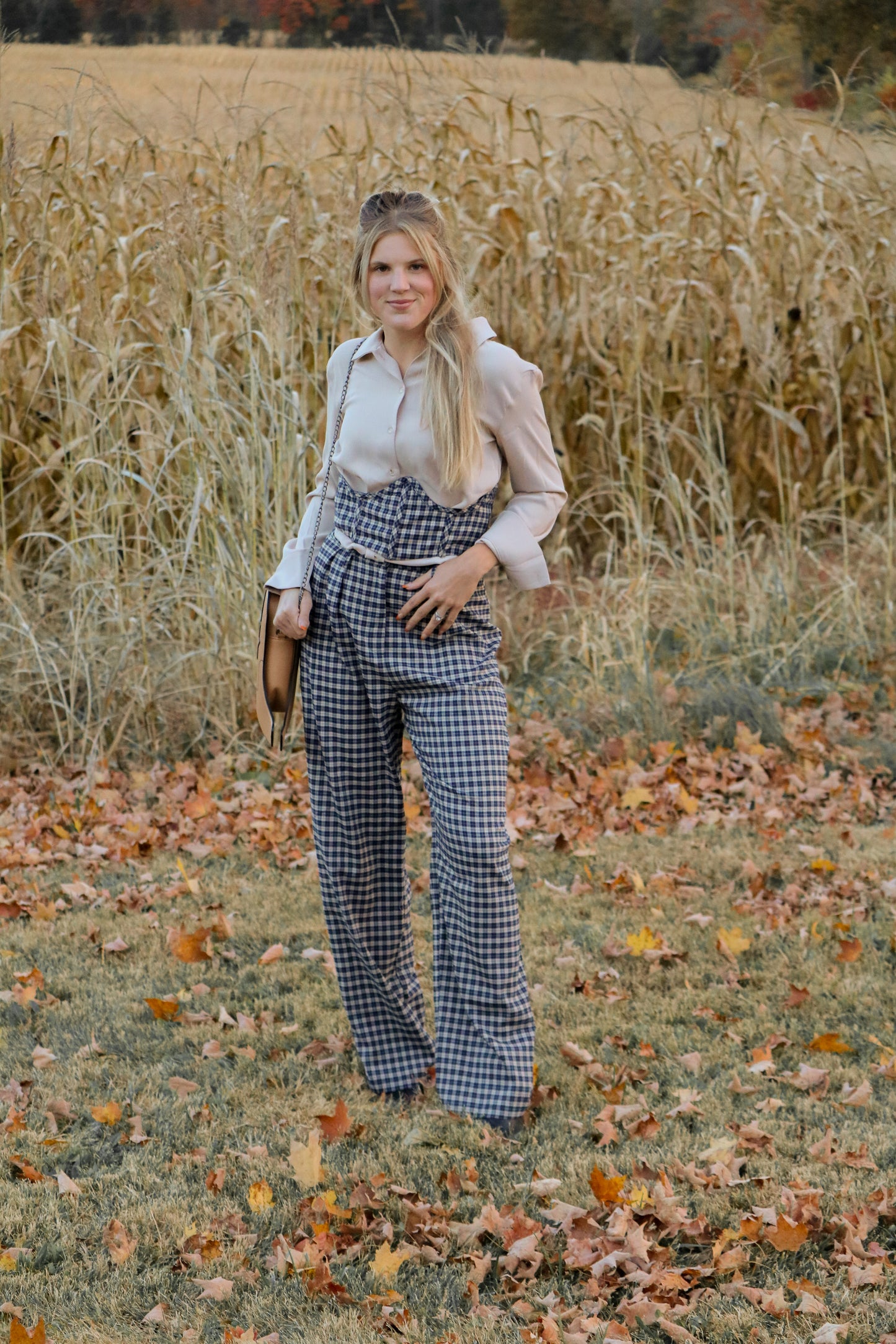 Navy Blue Checkered Trouser Pants