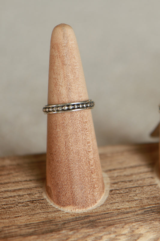 Beaded Antique Band Silver Stacker Ring