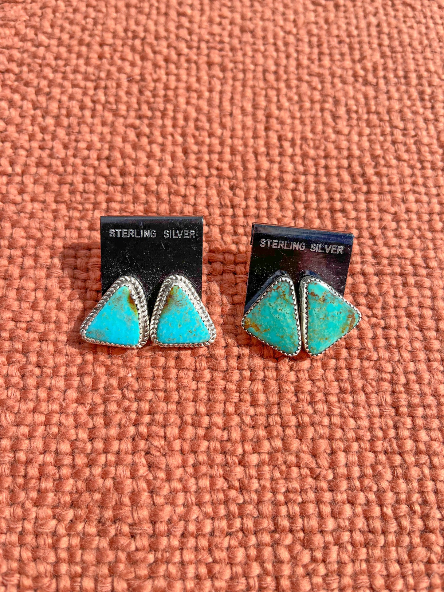Triangle Silver Twist Turquoise Studs