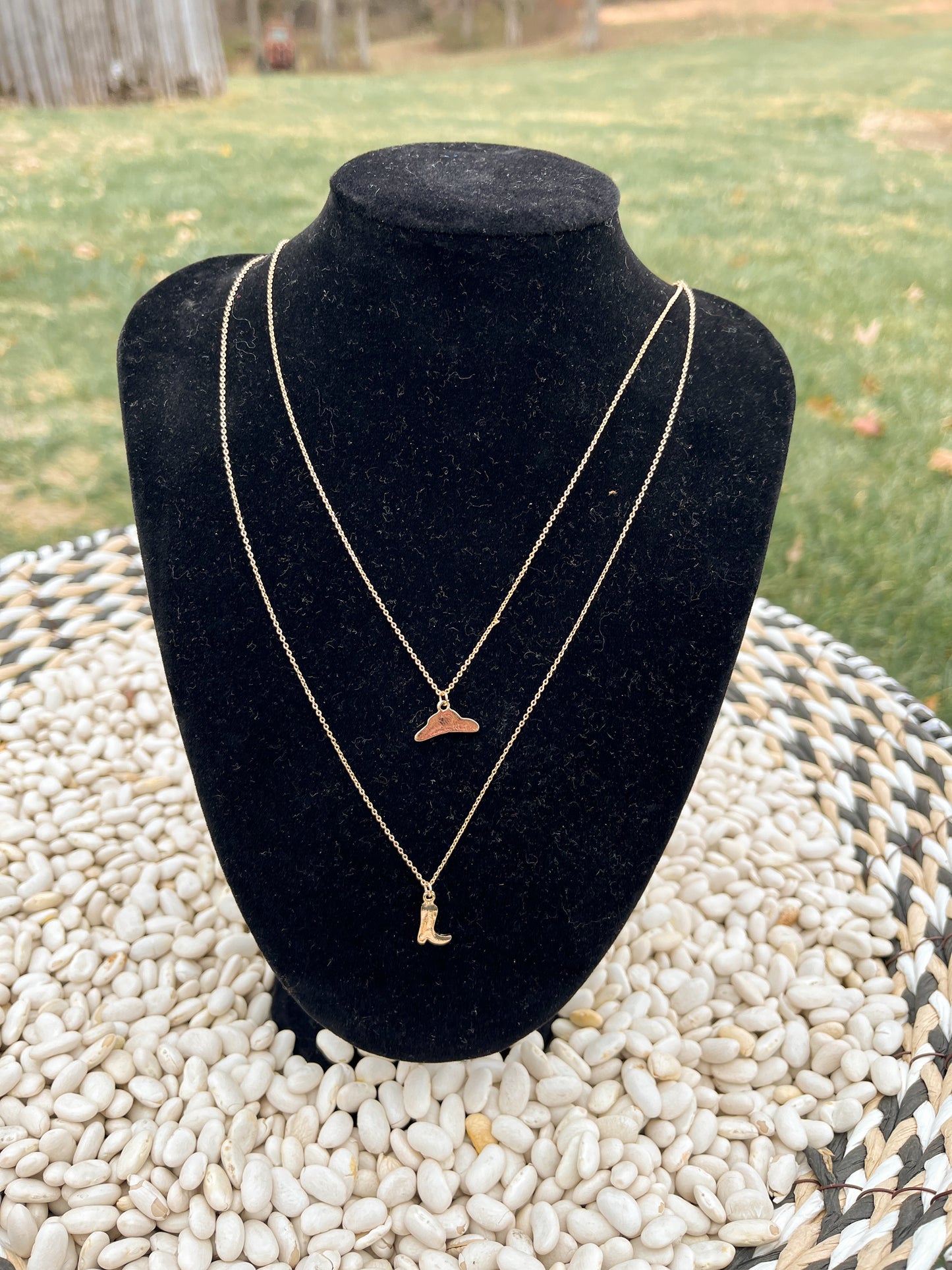 Gold Layered Hat and Boot Necklace