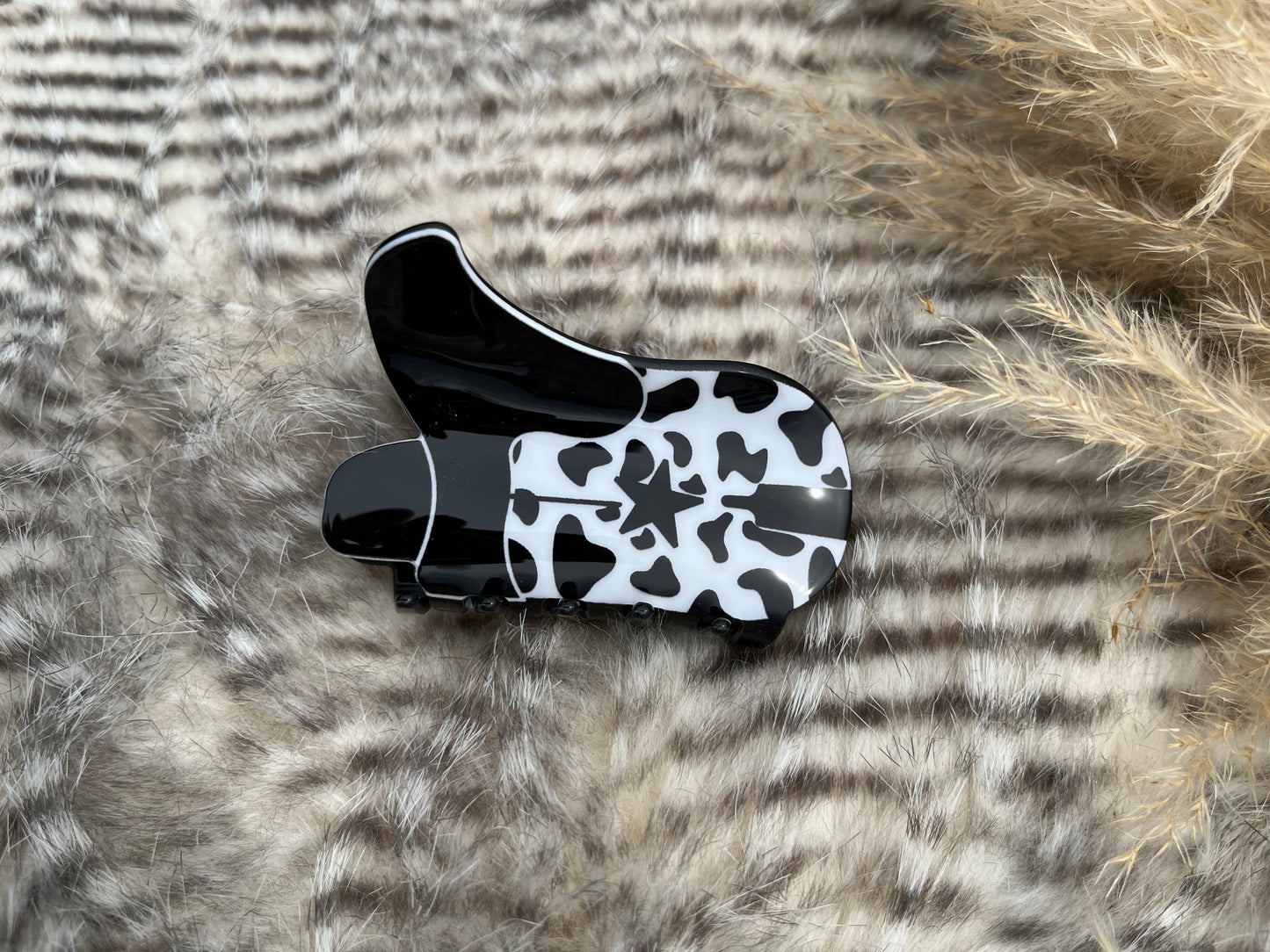 Boot Cow Print Claw Clip